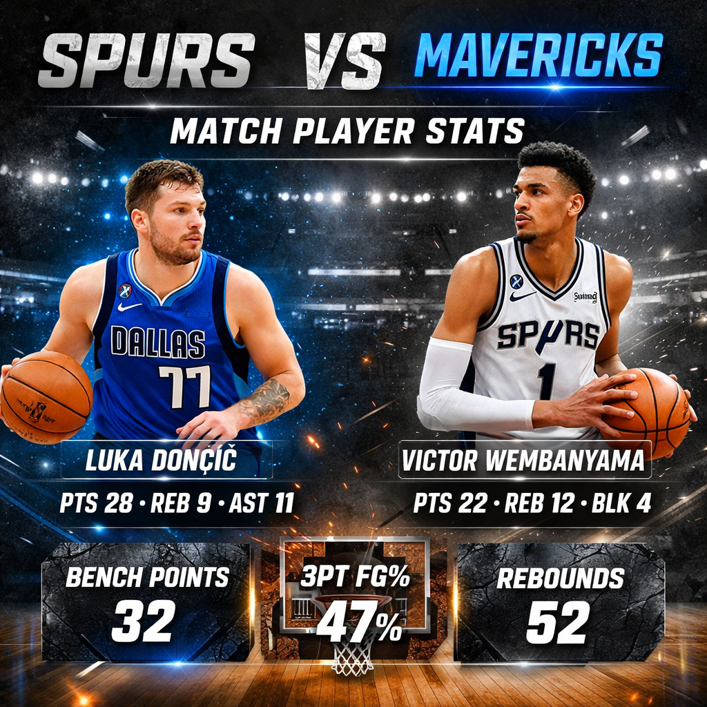 San Antonio Spurs vs Dallas Mavericks Match Player Stats