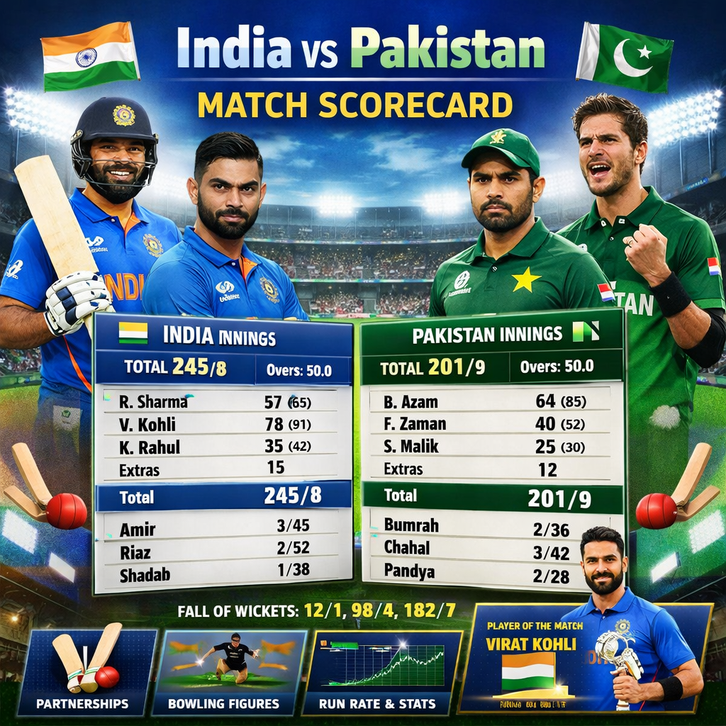 india national cricket team vs pakistan national cricket team match scorecard